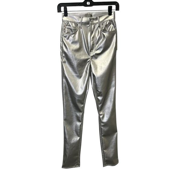 NWT Mother Silver Dagger High Waisted Rail Skimp Faux Leather Pants Womens 25 - Picture 2 of 13